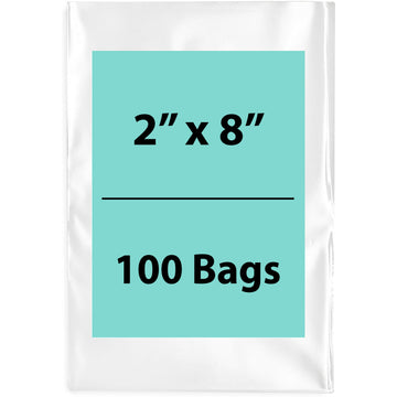 Clear Poly Bags 4 Mil size: 2 inch (width) X 8 inch (Height) Pack of 100 Bags